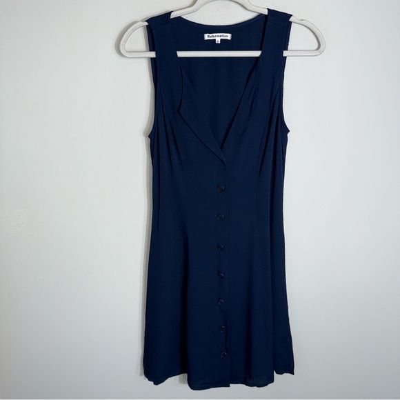 Reformation Rilynn Sleeveless Mini Dress-Button Front-Tie Back-Blue-Size 4 - Picture 2 of 9